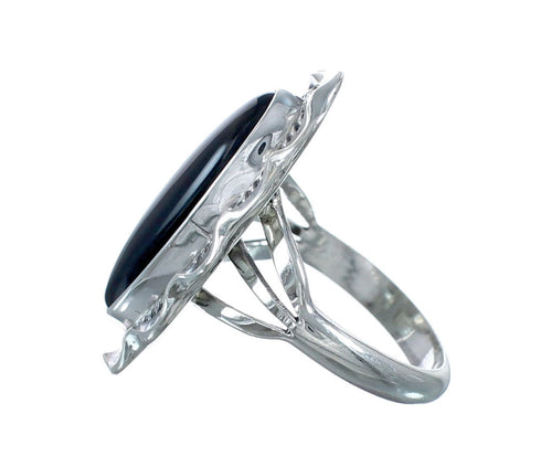 Native American Onyx Sterling Silver Ring Size 9 JX130911